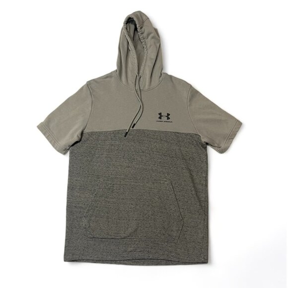 Under Armour Mens Short Sleeve Hoodie Size M Gray & Olive Cotton-Poly Blend - Picture 1 of 12